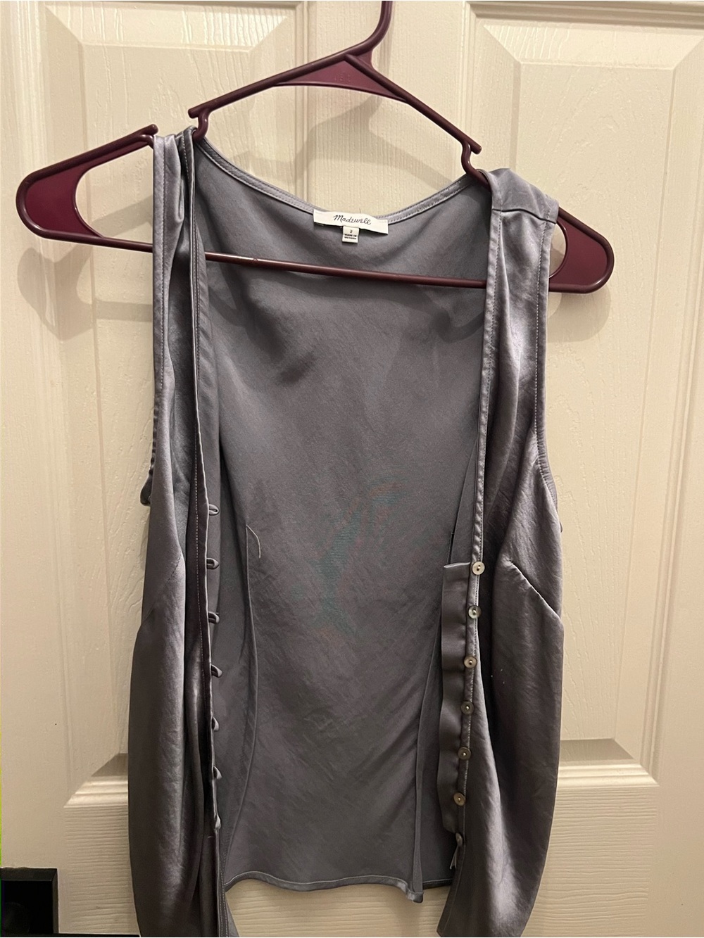 Madewell Silver-Gray Satin Backless Button-Detail Dress